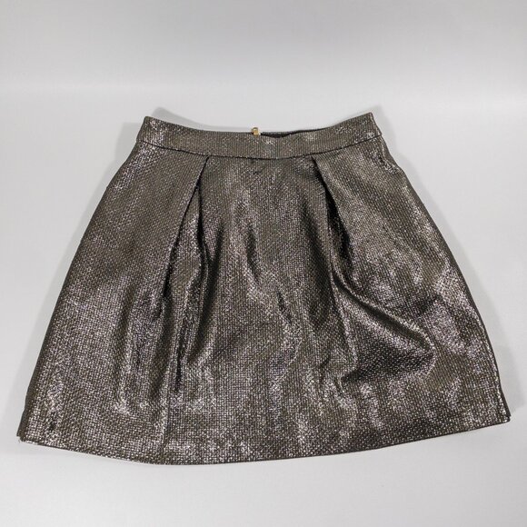 Trina Turk Metallic Gold Textured Mini Skirt Pleated Size 6 2000's Indie Twee - Picture 1 of 7
